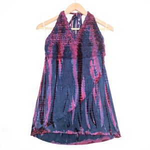Tie Dye Crochet Halter Tunic Top XL NWOT